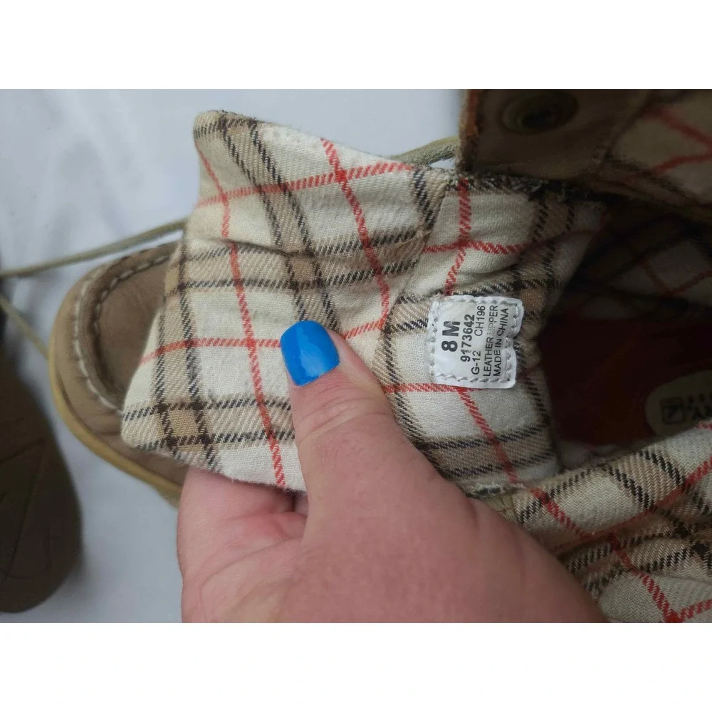 Sperry Top-Sider Tan Leather High Top Boat Boots Plaid Lining Mens 8M
